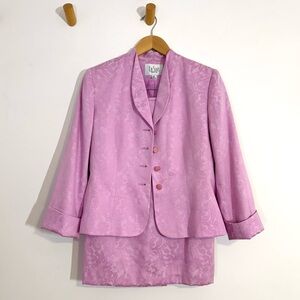 Vintage Le Suit Women's Pink Floral Blazer Pencil Skirt Suit Set 8 Petite Granny
